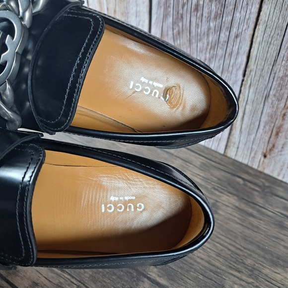 Gucci Jeanne GG Logo Chain Slip On Leather Lug Loafer Women's Sz 8 EU38 Black - Picture 10 of 13